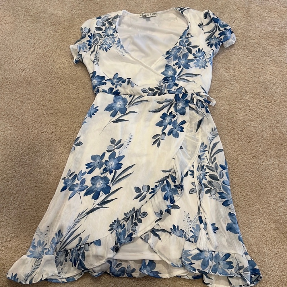 Blue floral wrap dress